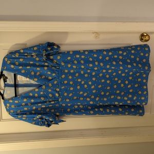 Suzanne Betro Surplice Retro Blue Dress Pineapple Print 3X NWT